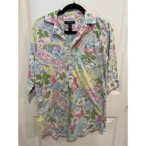 Ralph Lauren Paisley-Print Sleep Shirt Pastel Size Small Cotton Blend